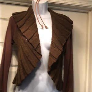 Brown Lisa P  Paris Knitted Open Front Sweater 🛍
